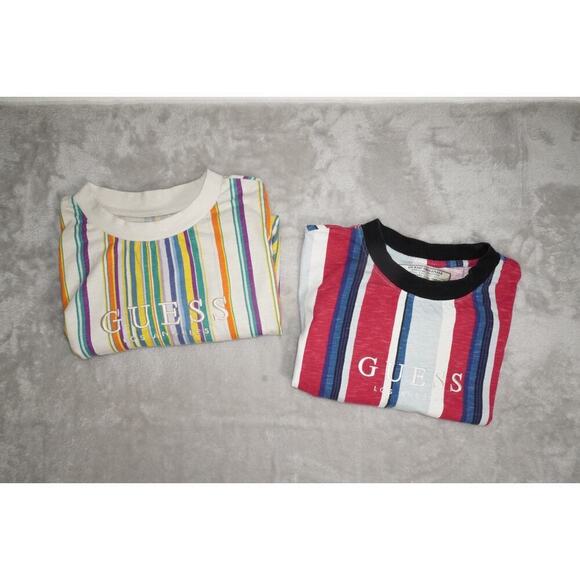 Vintage 90s Guess Shirt Extra Large Red Blue Mens Embroidered Cotton Striped - Picture 5 of 7